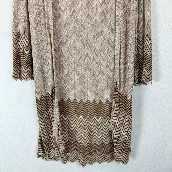 Chico's Open Front Long Line Cardigan Open Knit Sweater Chevron Brown 0 Med - Picture 4 of 10